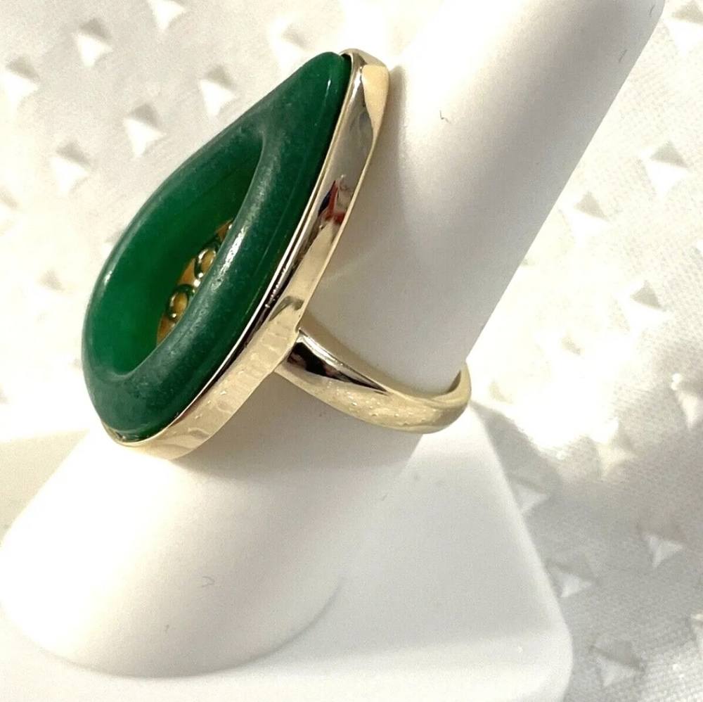 Genuine Jade Ring in 18k Gold over Sterling Silver Ring Size 7! 💍 - Picture 3 of 7